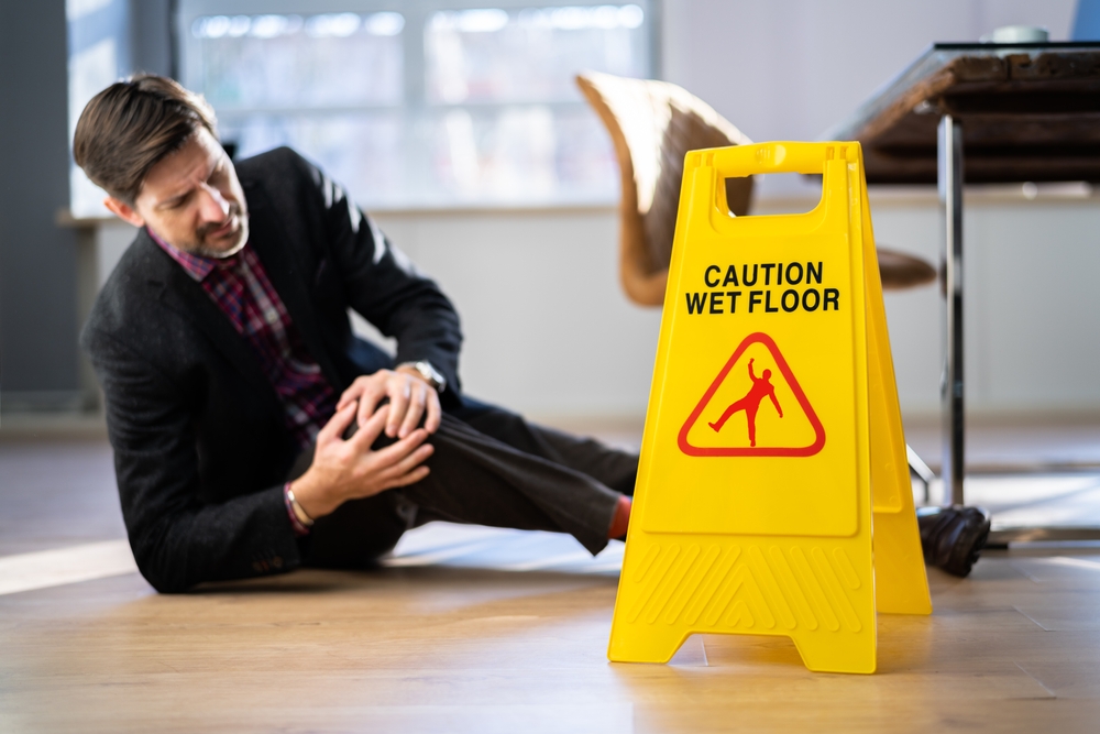 Slip,Fall,Accident.,Floor,Sign,Caution,And,Safety